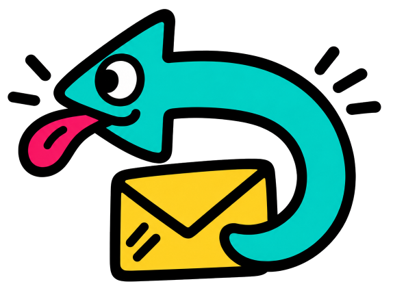 OpenRang's playful teal boomerang returning a yellow envelope